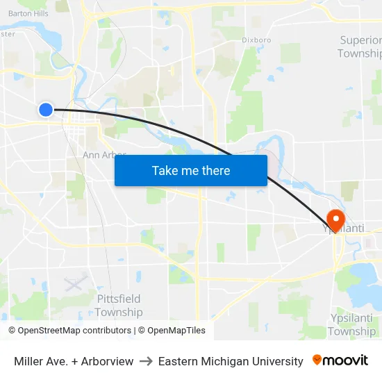 Miller Ave. + Arborview to Eastern Michigan University map