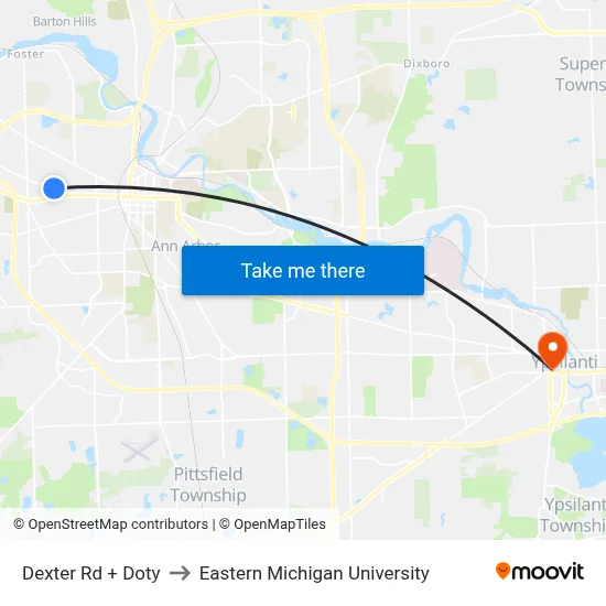 Dexter Rd + Doty to Eastern Michigan University map