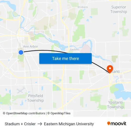 Stadium + Crisler to Eastern Michigan University map