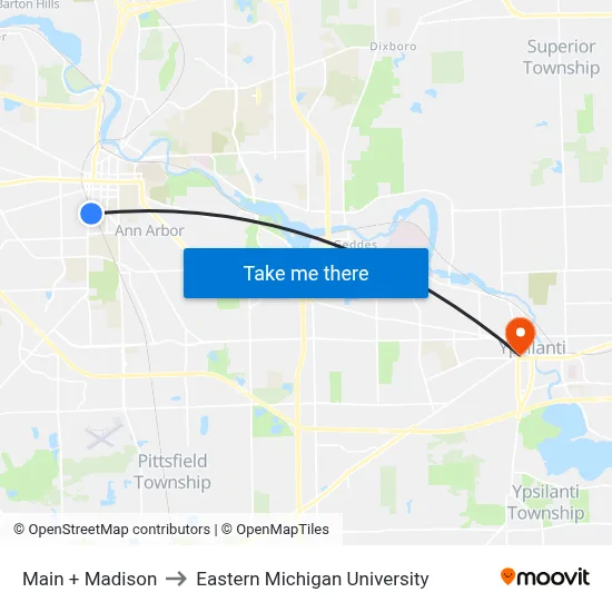 Main + Madison to Eastern Michigan University map
