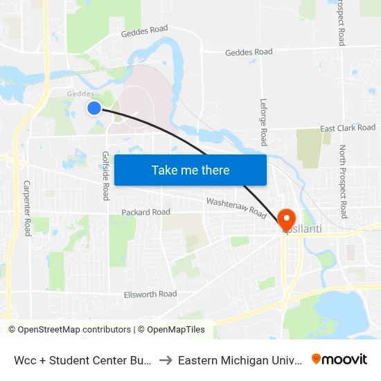 Wcc + Student Center Building to Eastern Michigan University map