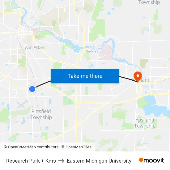 Research Park + Kms to Eastern Michigan University map