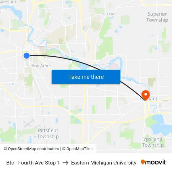 Btc - Fourth  Ave Stop 1 to Eastern Michigan University map