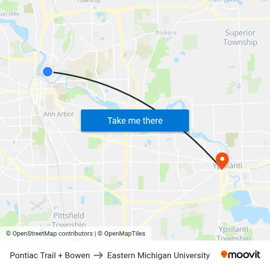 Pontiac Trail + Bowen to Eastern Michigan University map