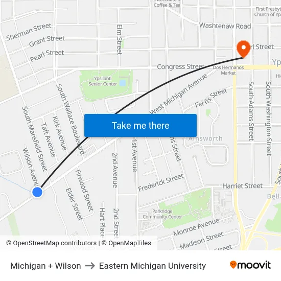 Michigan + Wilson to Eastern Michigan University map