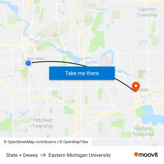 State + Dewey to Eastern Michigan University map