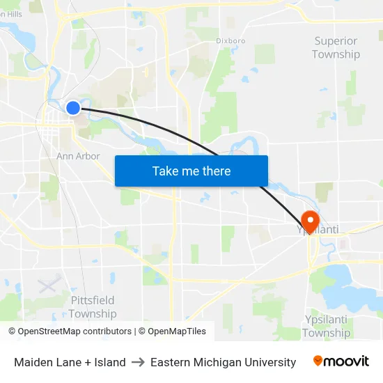 Maiden Lane + Island to Eastern Michigan University map