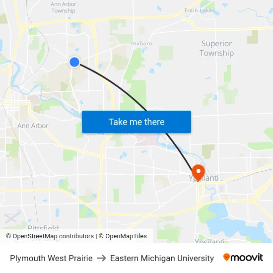 Plymouth West Prairie to Eastern Michigan University map