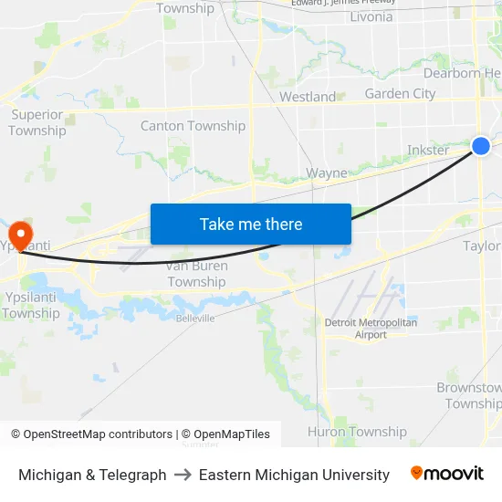 Michigan & Telegraph to Eastern Michigan University map