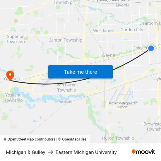 Michigan & Gulley to Eastern Michigan University map
