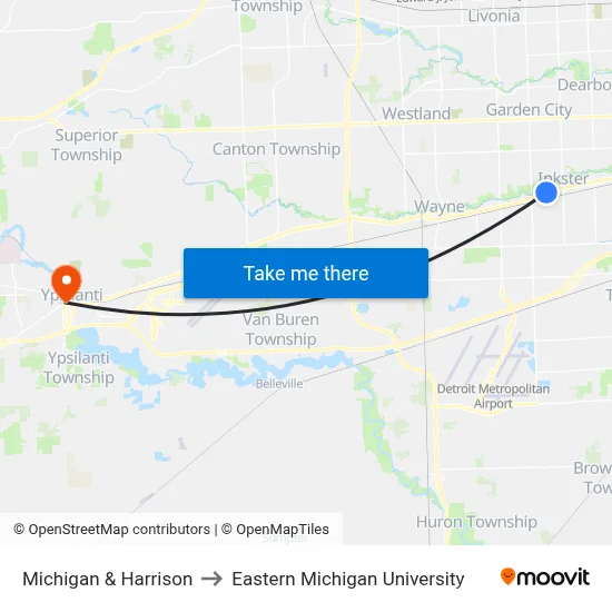Michigan & Harrison to Eastern Michigan University map
