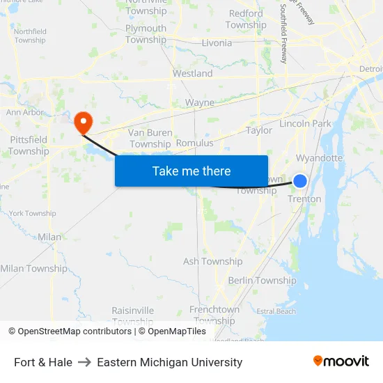 Fort & Hale to Eastern Michigan University map
