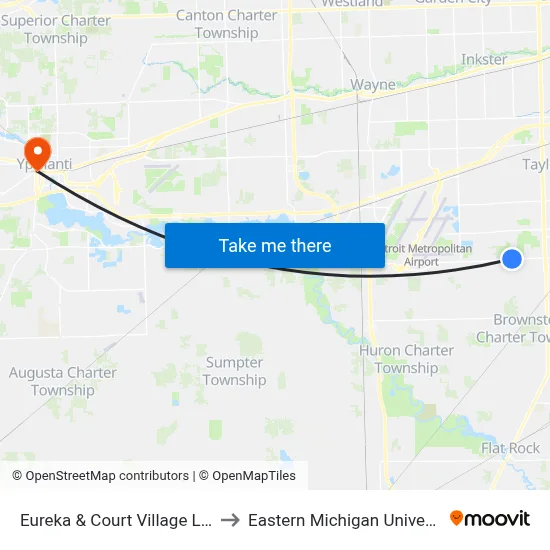 Eureka & Court Village Lane to Eastern Michigan University map