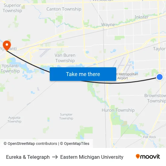 Eureka & Telegraph to Eastern Michigan University map