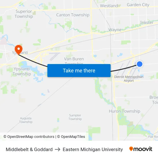 Middlebelt & Goddard to Eastern Michigan University map