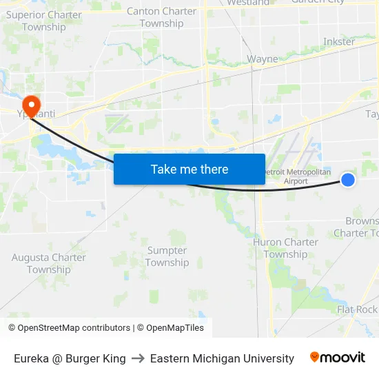 Eureka @ Burger King to Eastern Michigan University map