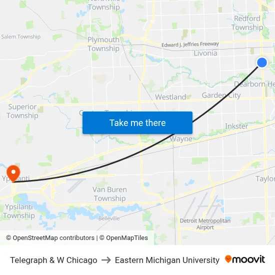Telegraph & W Chicago to Eastern Michigan University map