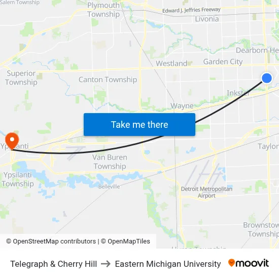 Telegraph & Cherry Hill to Eastern Michigan University map