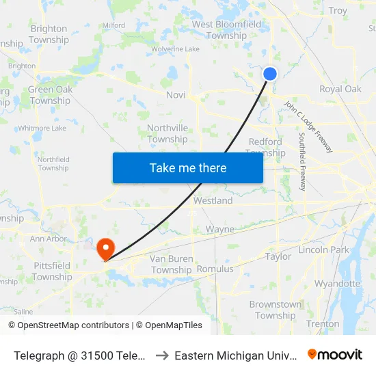 Telegraph @ 31500 Telegraph to Eastern Michigan University map
