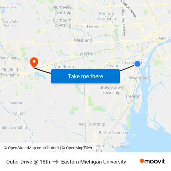 Outer Drive @ 18th to Eastern Michigan University map