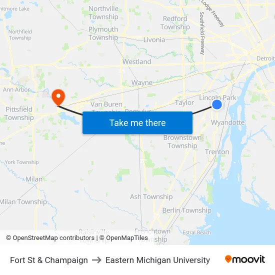 Fort St & Champaign to Eastern Michigan University map