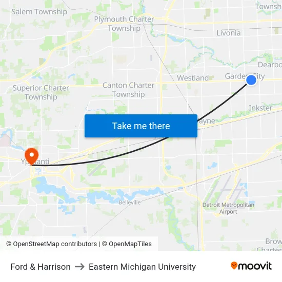 Ford & Harrison to Eastern Michigan University map