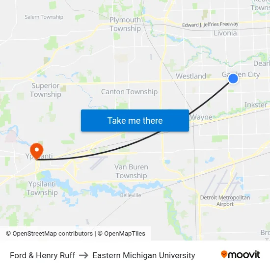 Ford & Henry Ruff to Eastern Michigan University map
