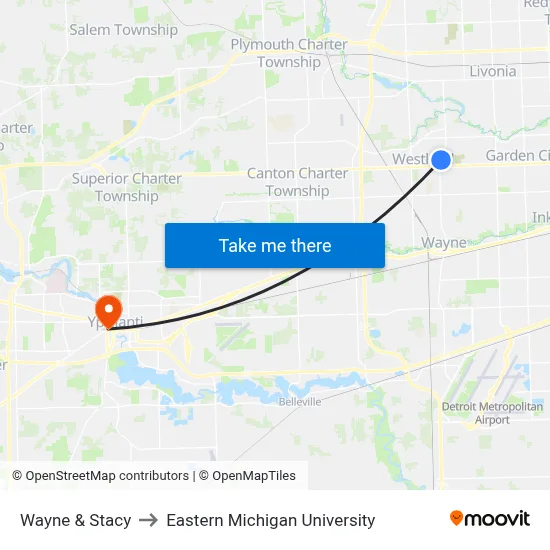 Wayne & Stacy to Eastern Michigan University map