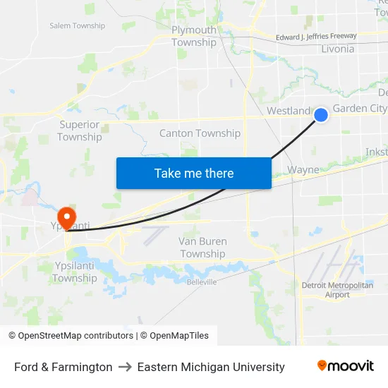 Ford & Farmington to Eastern Michigan University map