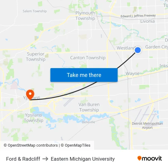 Ford & Radcliff to Eastern Michigan University map