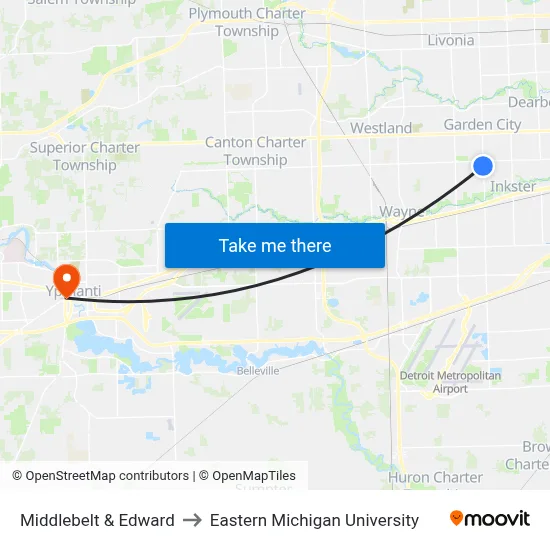 Middlebelt & Edward to Eastern Michigan University map