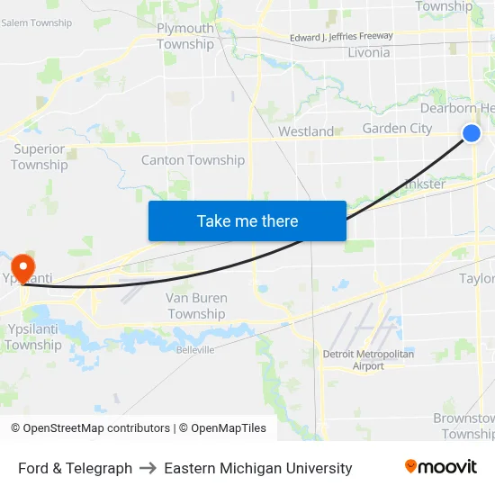 Ford & Telegraph to Eastern Michigan University map