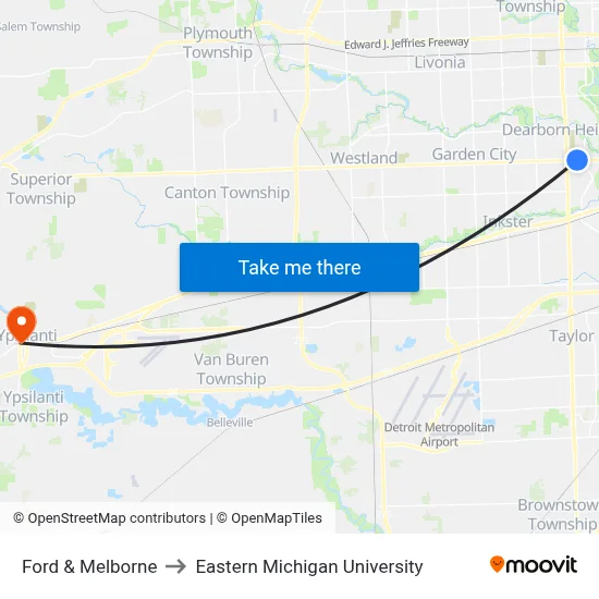 Ford & Melborne to Eastern Michigan University map