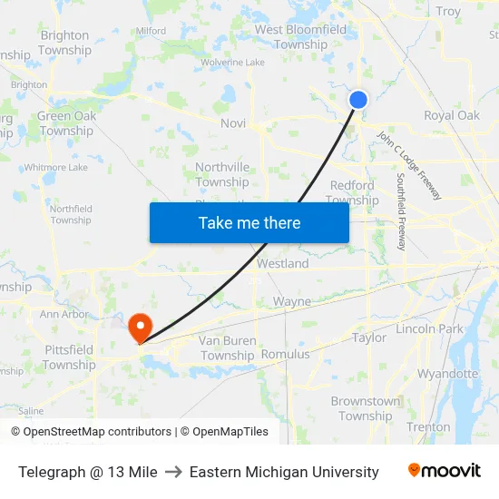 Telegraph @ 13 Mile to Eastern Michigan University map