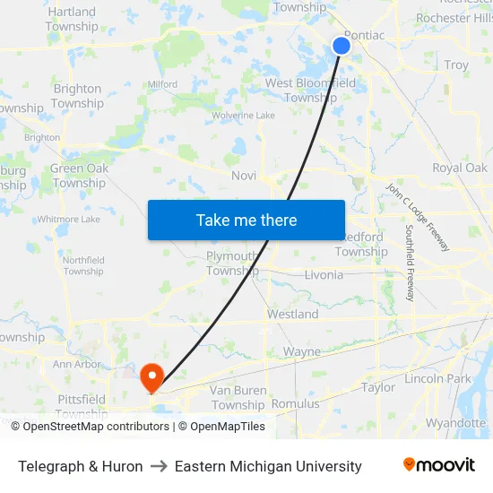 Telegraph & Huron to Eastern Michigan University map