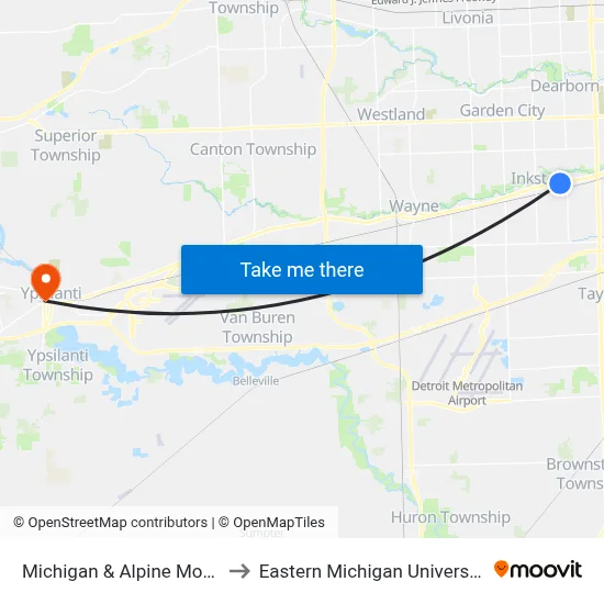Michigan & Alpine Motel to Eastern Michigan University map