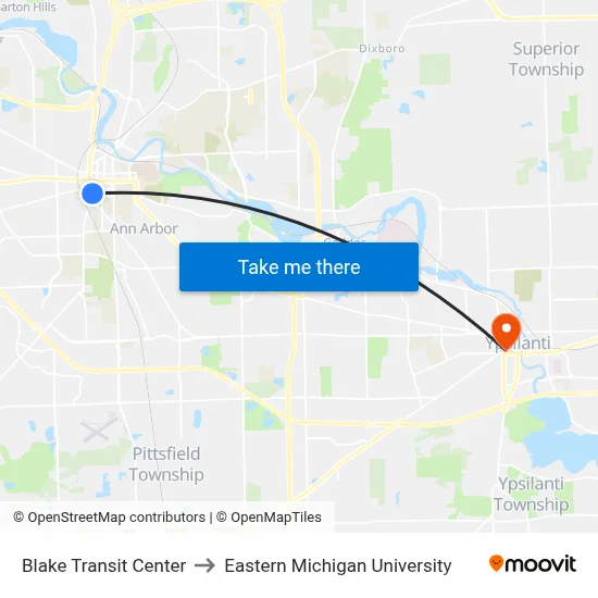 Blake Transit Center to Eastern Michigan University map