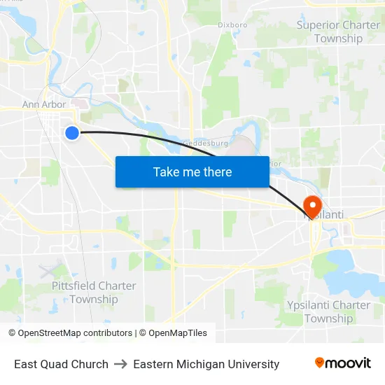 East Quad  Church to Eastern Michigan University map