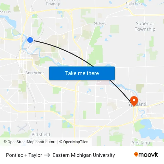 Pontiac + Taylor to Eastern Michigan University map