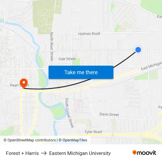 Forest + Harris to Eastern Michigan University map