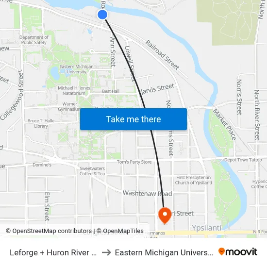 Leforge + Huron River Dr to Eastern Michigan University map