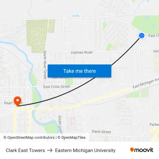 Clark East Towers to Eastern Michigan University map
