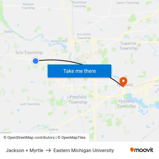Jackson + Myrtle to Eastern Michigan University map