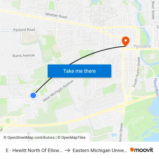 E - Hewitt North Of Ellsworth to Eastern Michigan University map