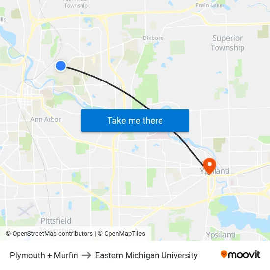 Plymouth + Murfin to Eastern Michigan University map
