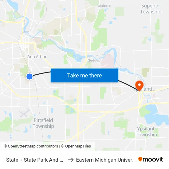 State + State Park And Ride to Eastern Michigan University map