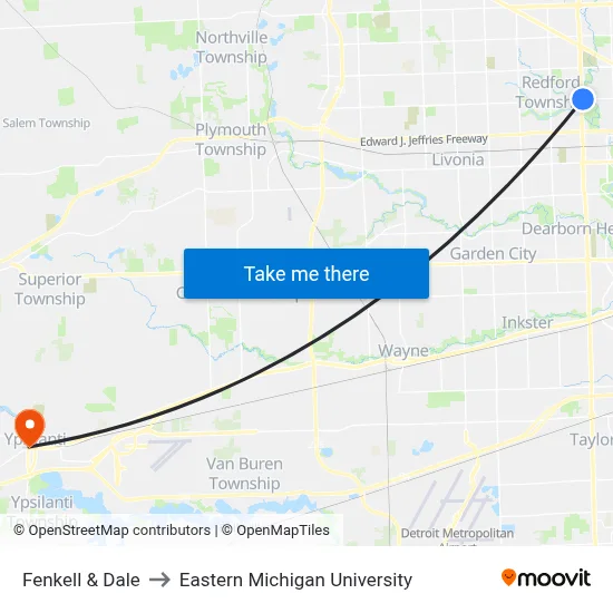 Fenkell & Dale to Eastern Michigan University map