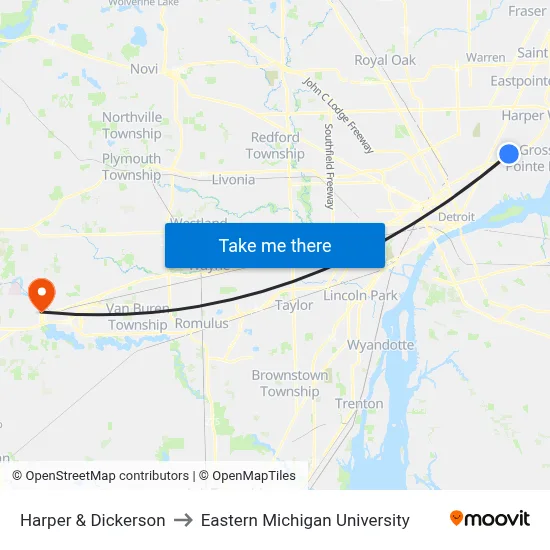 Harper & Dickerson to Eastern Michigan University map