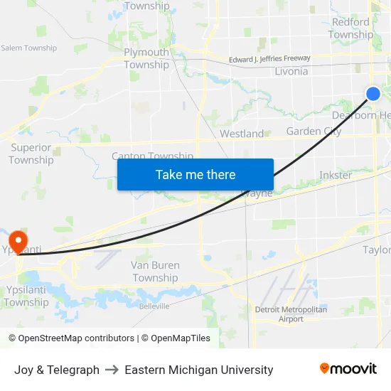 Joy & Telegraph to Eastern Michigan University map