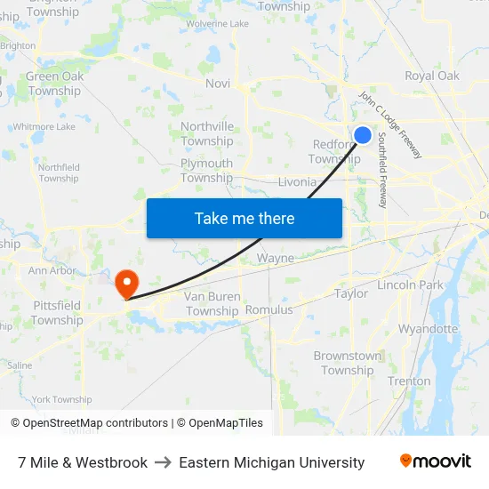 7 Mile & Westbrook to Eastern Michigan University map